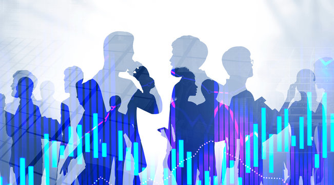 Diverse business team in city, graphs - Powered by Adobe