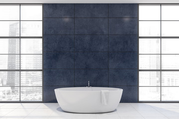 Naklejka na ściany i meble Luxury blue bathroom interior with bathtub