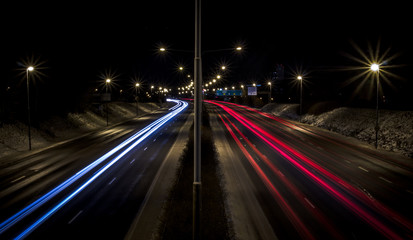traffic on the highway at night