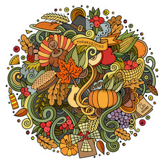 Cartoon cute doodles hand drawn Thanksgiving illustration