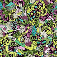 Cartoon cute doodles hand drawn Science seamless pattern