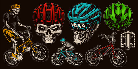 Set of colorful vector illustrations for bicycle theme.