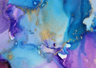  Acrylic ink colors blots. Abstract background. Marble texture. Horizontal long banner. © Liliia