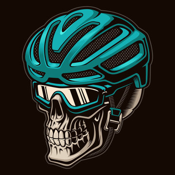 recommend clip art: Vector colourful illustration of a skull cyclist in helmet