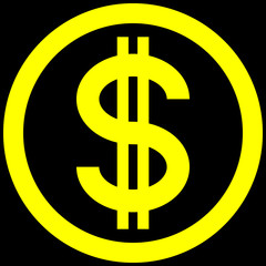 Dollar currency sign symbol - yellow simple inside of circle, isolated - vector