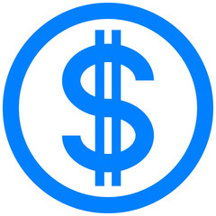 Dollar currency sign symbol - blue simple inside of circle, isolated - vector