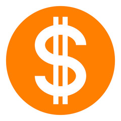Dollar currency sign symbol - orange simple inside of circle, isolated - vector