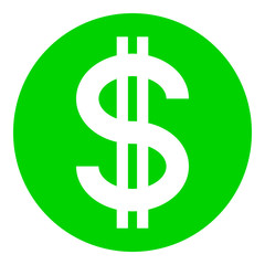 Dollar currency sign symbol - green simple inside of circle, isolated - vector
