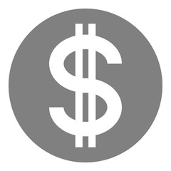 Dollar currency sign symbol - gray-silver-metal simple inside of circle, isolated - vector