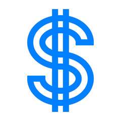 Dollar currency sign symbol - blue simple outline, isolated - vector