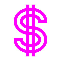 Dollar currency sign symbol - purple-pink simple outline, isolated - vector