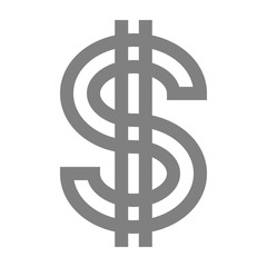 Dollar currency sign symbol - gray-silver-metal simple outline, isolated - vector