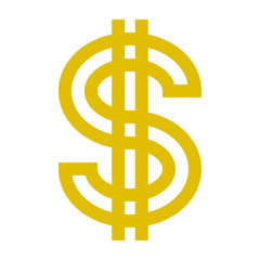 Dollar currency sign symbol - golden simple outline, isolated - vector