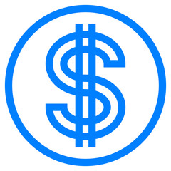 Dollar currency sign symbol - blue simple outline inside of circle, isolated - vector