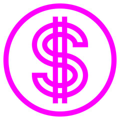 Dollar currency sign symbol - purple-pink simple outline inside of circle, isolated - vector