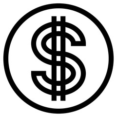 Dollar currency sign symbol - black simple outline inside of circle, isolated - vector