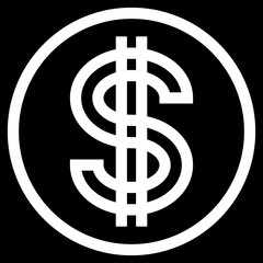 Dollar currency sign symbol - white simple outline inside of circle, isolated - vector
