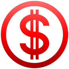 Dollar currency sign symbol - red simple gradient inside of circle, isolated - vector