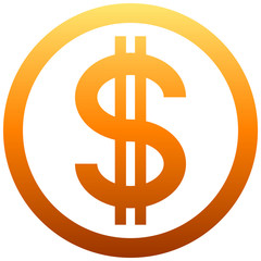 Dollar currency sign symbol - orange simple gradient inside of circle, isolated - vector
