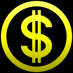 Dollar currency sign symbol - yellow simple gradient inside of circle, isolated - vector