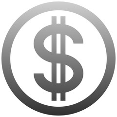 Dollar currency sign symbol - gray-silver-metal simple gradient inside of circle, isolated - vector