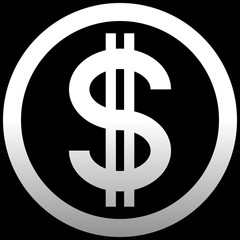 Dollar currency sign symbol - white simple gradient inside of circle, isolated - vector