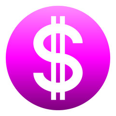 Dollar currency sign symbol - purple-pink simple gradient inside of circle, isolated - vector