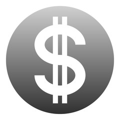 Dollar currency sign symbol - gray-silver-metal simple gradient inside of circle, isolated - vector