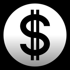 Dollar currency sign symbol - white simple gradient inside of circle, isolated - vector