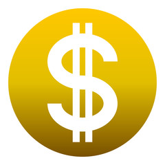Dollar currency sign symbol - golden simple gradient inside of circle, isolated - vector