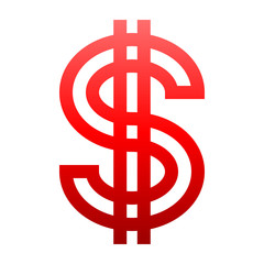 Dollar currency sign symbol - red simple gradient outline, isolated - vector