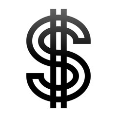 Dollar currency sign symbol - black simple gradient outline, isolated - vector
