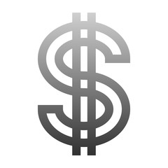 Dollar currency sign symbol - gray-silver-metal simple gradient outline, isolated - vector