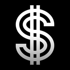 Dollar currency sign symbol - white simple gradient outline, isolated - vector