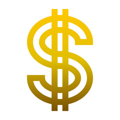 Dollar currency sign symbol - golden simple gradient outline, isolated - vector
