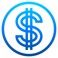 Dollar currency sign symbol - blue simple gradient outline inside of circle, isolated - vector