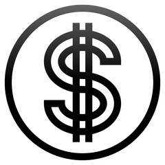 Dollar currency sign symbol - black simple gradient outline inside of circle, isolated - vector