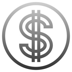 Dollar currency sign symbol - gray-silver-metal simple gradient outline inside of circle, isolated - vector