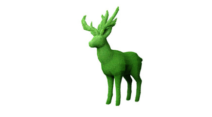 Deer made inh 3D with green grass. 3D rendering. Environmental earth day.