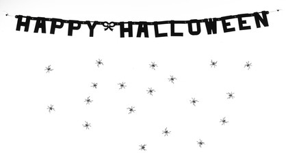 Halloween background with spiders, Happy Halloween inscription