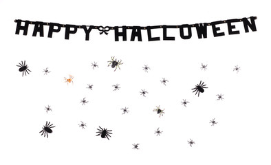 Halloween background with spiders, Happy Halloween inscription