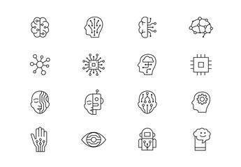 Artificial Intelligence thin line vector icons. Editable stroke