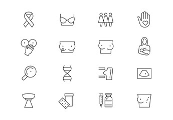 Breast cancer thin line vector icons. Editable stroke