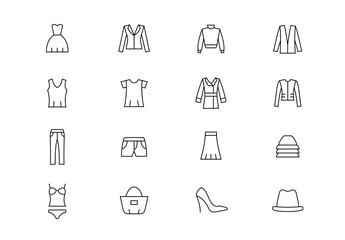 Clothes thin line vector icons. Editable stroke