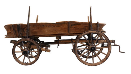 Wooden cart wagon carriage isolated on white background - obrazy, fototapety, plakaty
