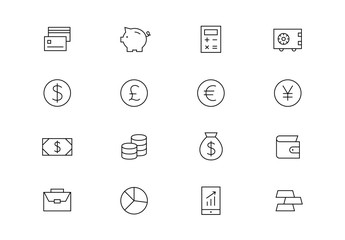 Finance thin line vector icons. Editable stroke