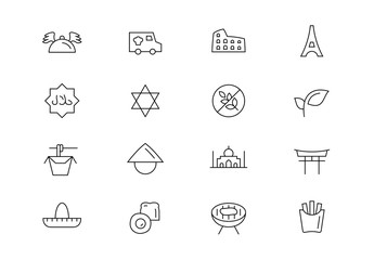 Food delivery thin line vector icons. Editable stroke