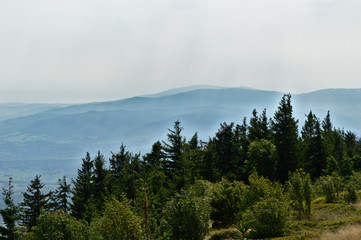 View from Skrzyczne in the Silesian Beskids polish mountains