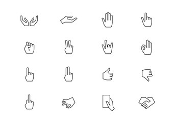 Hands thin line vector icons. Editable stroke
