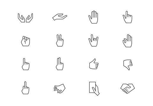 Hands thin line vector icons. Editable stroke